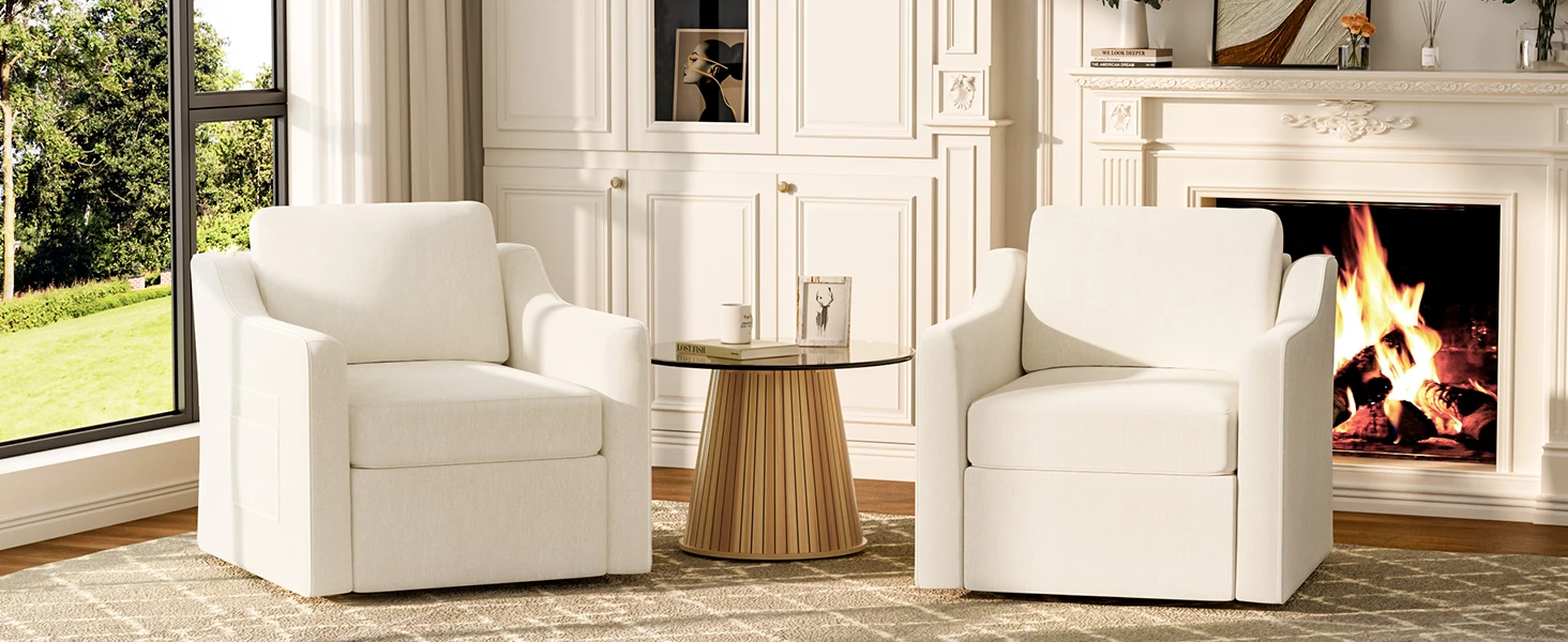 360° Swivel Accent Chair Set of 2, Large Comfy Reading Chairs, Accent Square Single-seat Armchair Upholstered Sofa