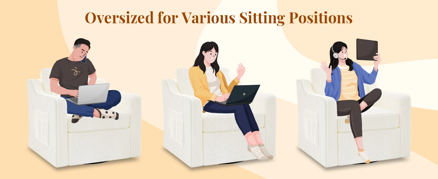 360° Swivel Accent Chair Set of 2, Large Comfy Reading Chairs, Accent Square Single-seat Armchair Upholstered Sofa