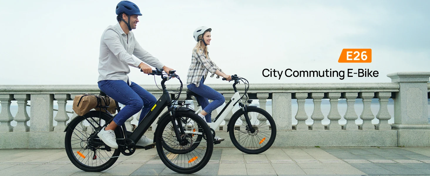 750W E-Bike Commuter 26x2" Tires 48V 10.4Ah Removable LCD Display 20MPH Speed 7-Speeds Hydraulic Disc Brakes for Adults
