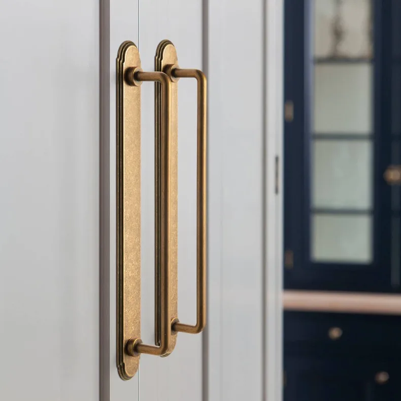 Goo-Ki Antique Brass Cabinet Pulls Furniture Door Handles with Backplate Champagne Bronze Drawer Knobs and Pulls for Kitchen