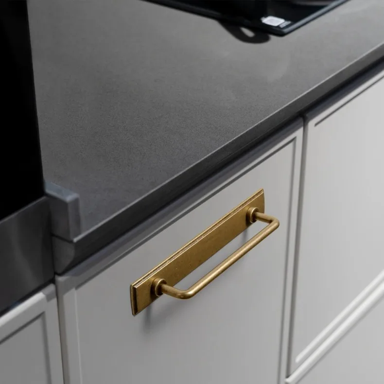 Goo-Ki Antique Brass Cabinet Pulls Furniture Door Handles with Backplate Champagne Bronze Drawer Knobs and Pulls for Kitchen