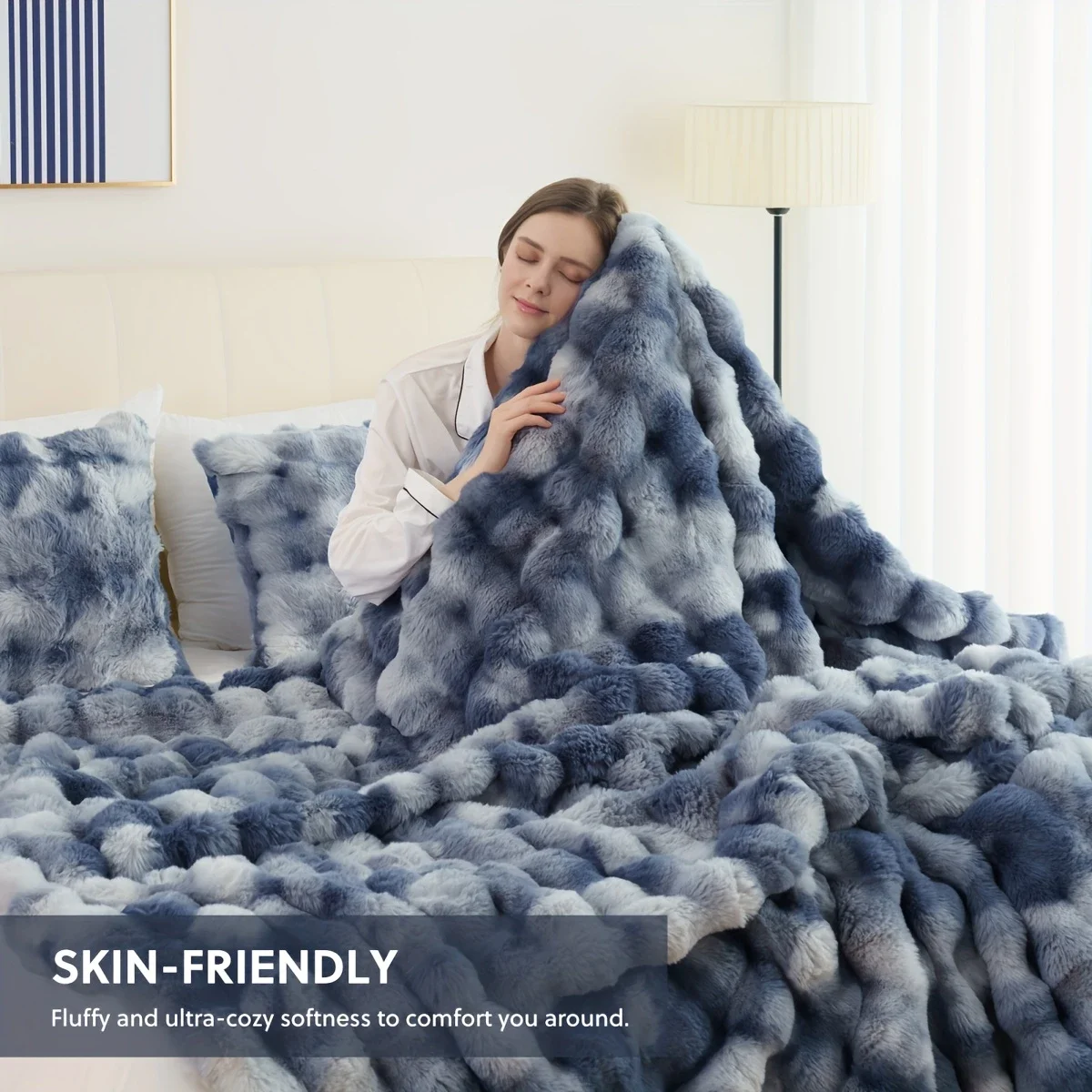 Bubble Fleece Blanket for Couch, Faux Rabbit Fur Throw Blanket, Soft Cozy Fluffy Decorative Blankets for Bed, Sofa, Mother's Day