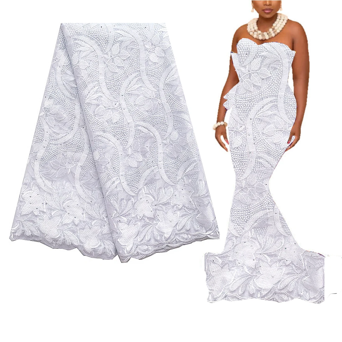 5 Yards African Lace Fabric 2026 High Quality Lace Tulle French Fabric Embroidered White Gold Nigerian Lace Fabrics for Wedding