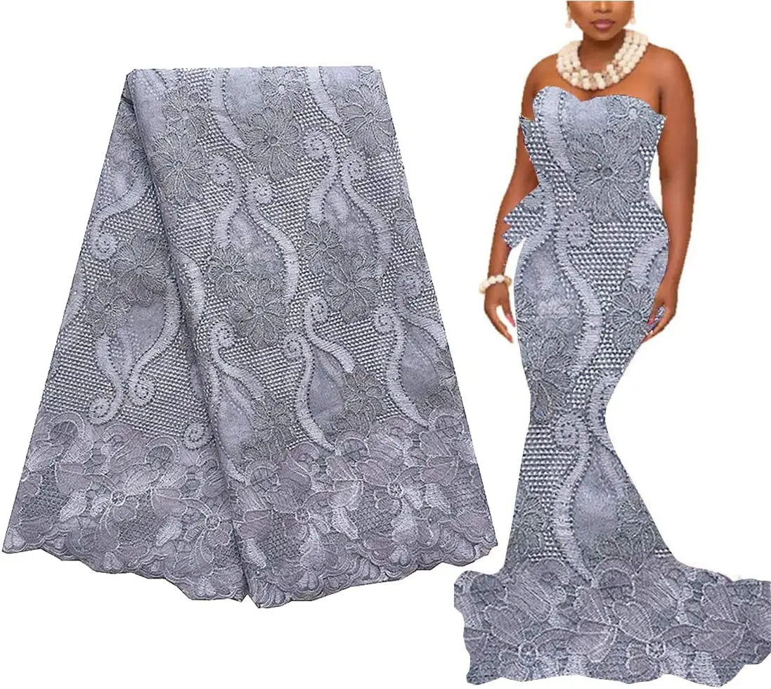 5 Yards African Lace Fabric 2026 High Quality Lace Tulle French Fabric Embroidered White Gold Nigerian Lace Fabrics for Wedding