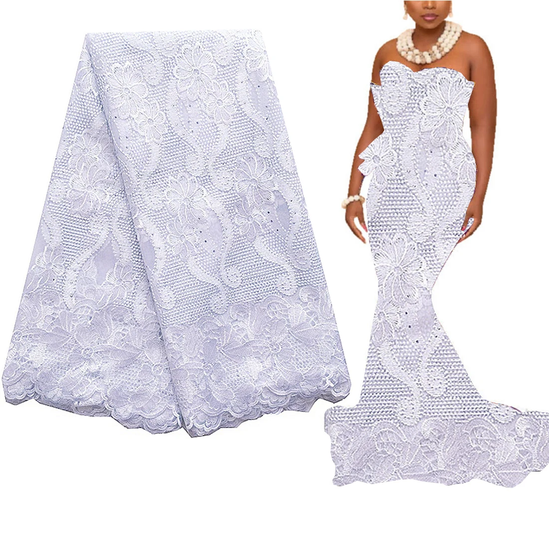 5 Yards African Lace Fabric 2026 High Quality Lace Tulle French Fabric Embroidered White Gold Nigerian Lace Fabrics for Wedding