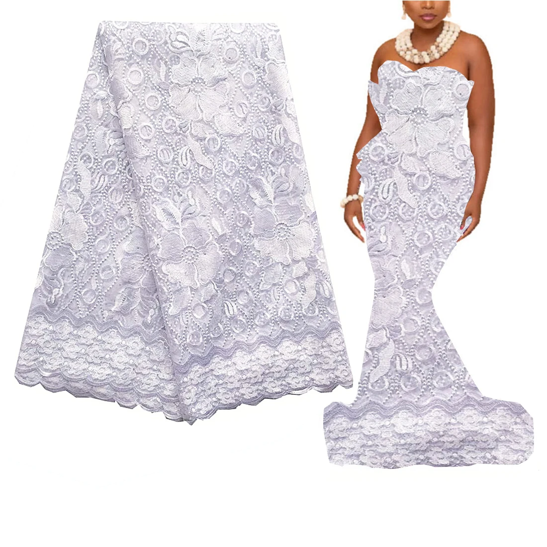 5 Yards African Lace Fabric 2026 High Quality Lace Tulle French Fabric Embroidered White Gold Nigerian Lace Fabrics for Wedding