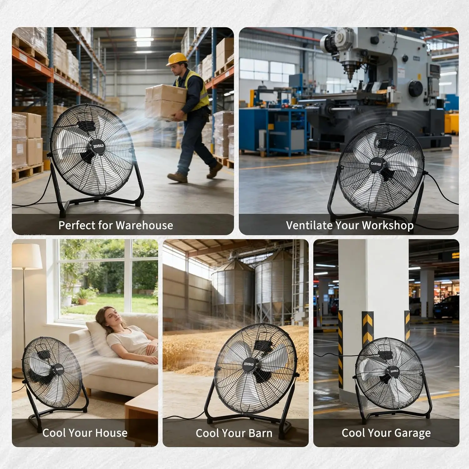 12/20 Inch Floor Fan, 3 Speeds 4800 CFM High Velocity Heavy Duty Industrial Fan, 360° Adjustable Tilt,Cooling for Industrial Home