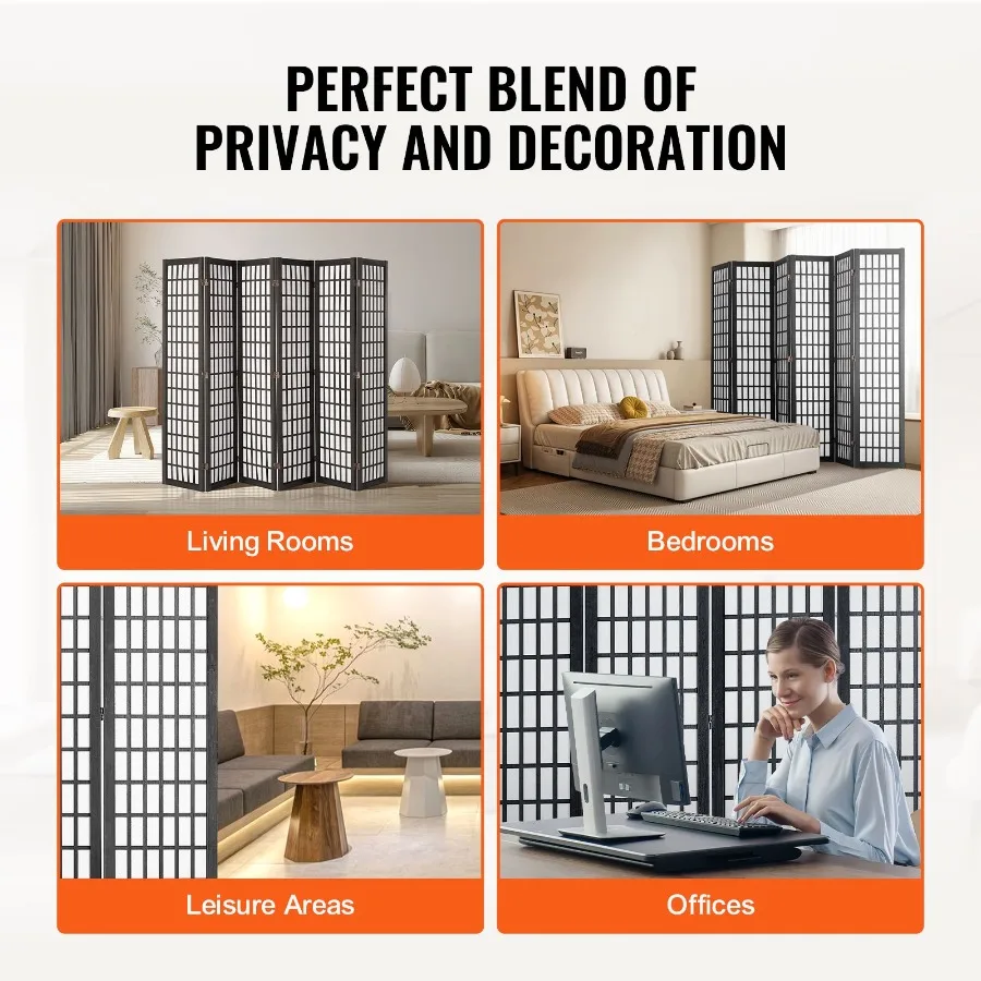 6 Panel Japanese Room Divider Folding Privacy Screen Indoor Portable Partition Dividers and Decoration Screens for Room Separat