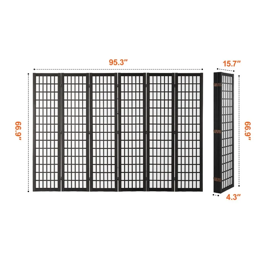6 Panel Japanese Room Divider Folding Privacy Screen Indoor Portable Partition Dividers and Decoration Screens for Room Separat