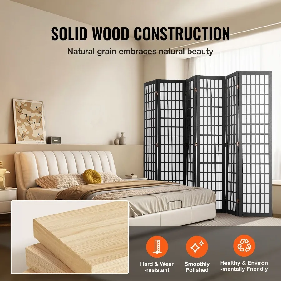 6 Panel Japanese Room Divider Folding Privacy Screen Indoor Portable Partition Dividers and Decoration Screens for Room Separat