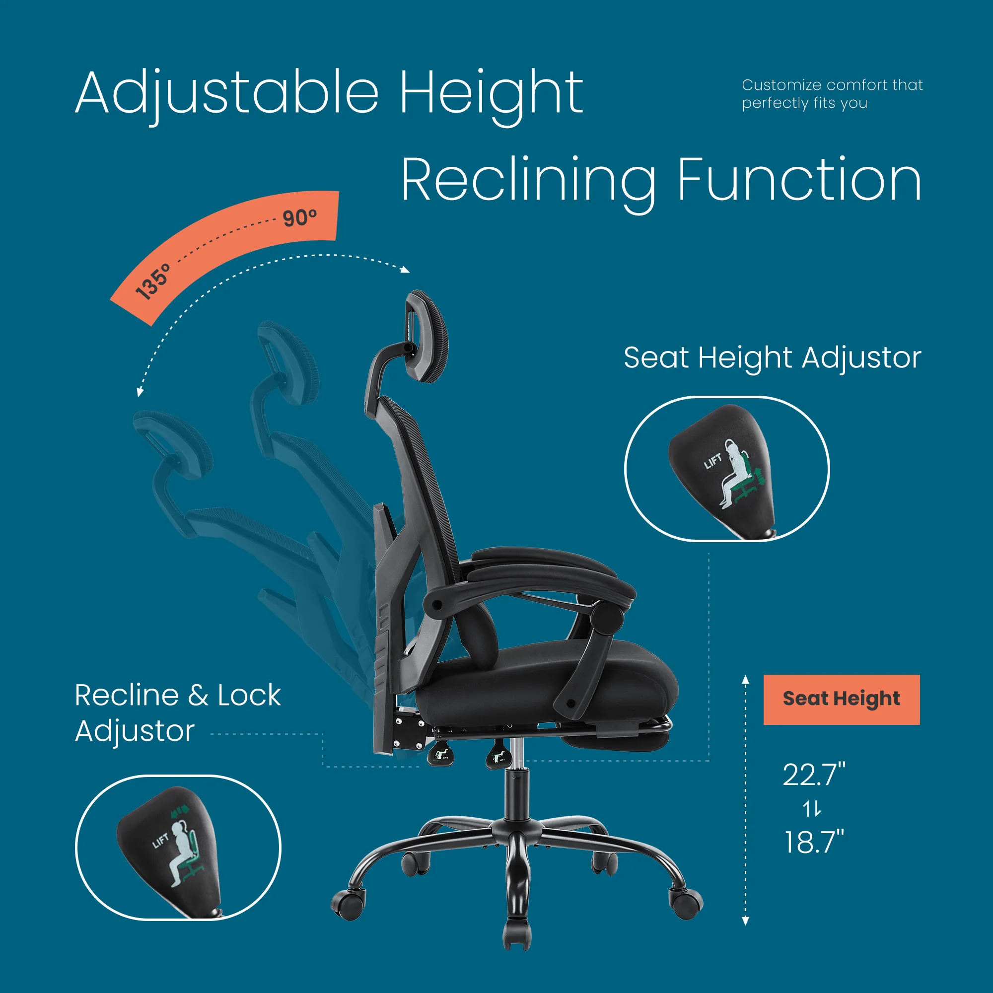 MCQ High Back Ergonomic Reclining Gaming Office Chair with Lumbar Support Pillow Mesh Swivel Rolling Rocking Computer Desk Chair