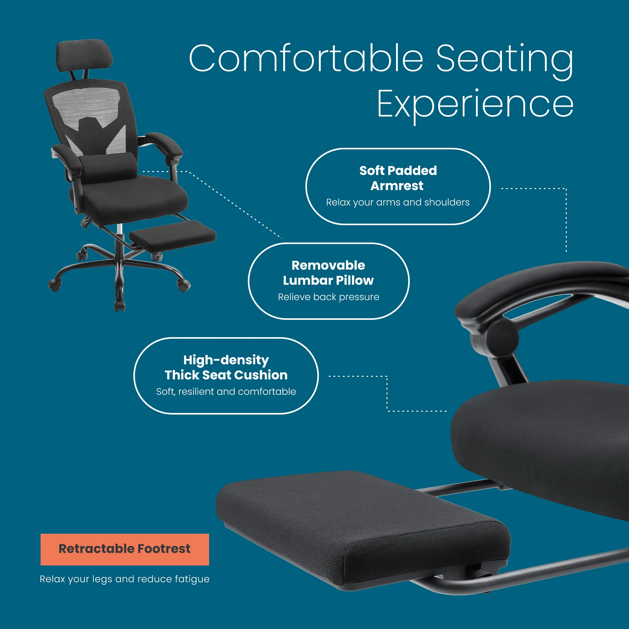 MCQ High Back Ergonomic Reclining Gaming Office Chair with Lumbar Support Pillow Mesh Swivel Rolling Rocking Computer Desk Chair