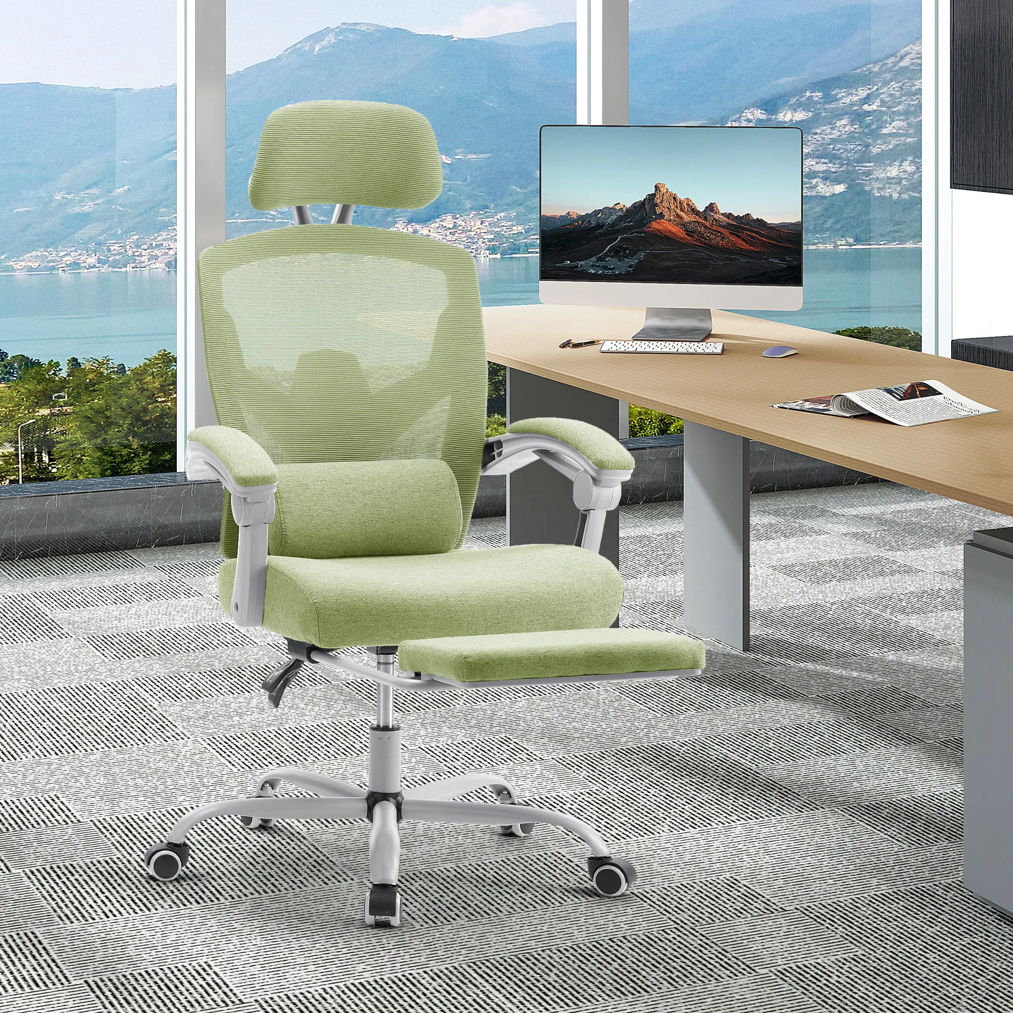 MCQ High Back Ergonomic Reclining Gaming Office Chair with Lumbar Support Pillow Mesh Swivel Rolling Rocking Computer Desk Chair