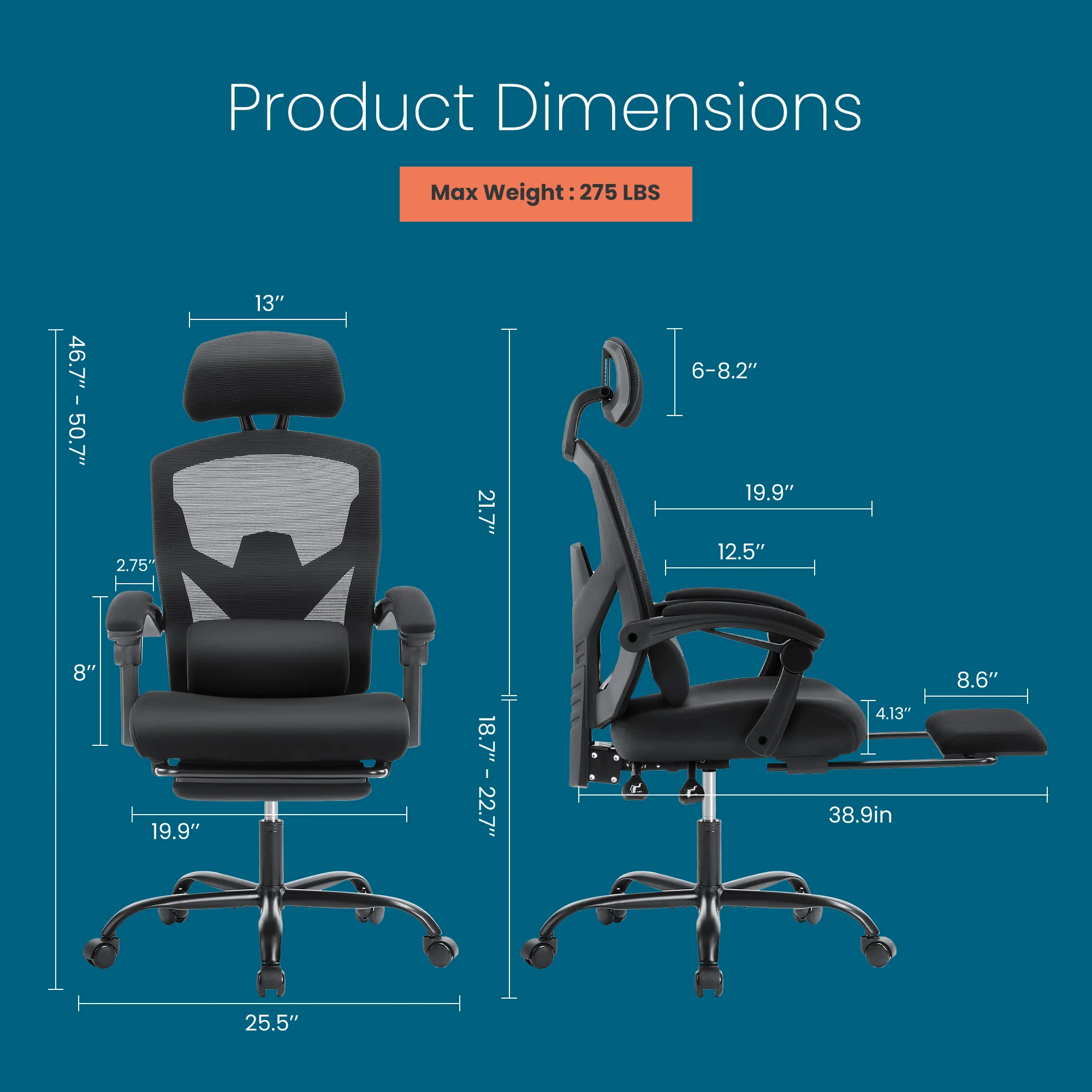 MCQ High Back Ergonomic Reclining Gaming Office Chair with Lumbar Support Pillow Mesh Swivel Rolling Rocking Computer Desk Chair