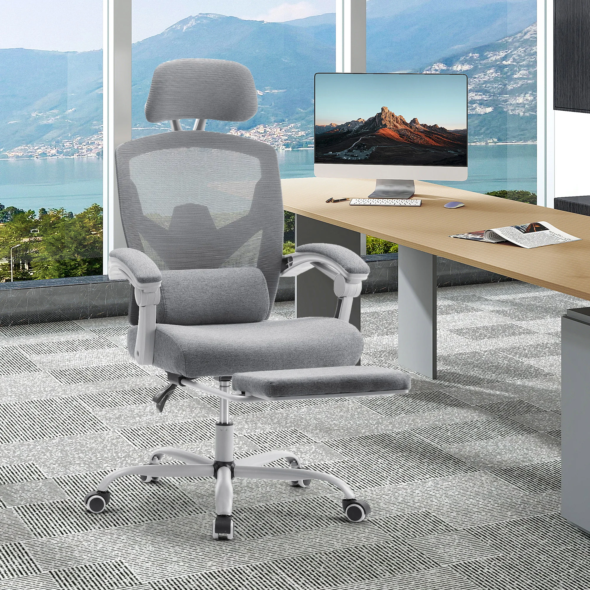 MCQ High Back Ergonomic Reclining Gaming Office Chair with Lumbar Support Pillow Mesh Swivel Rolling Rocking Computer Desk Chair