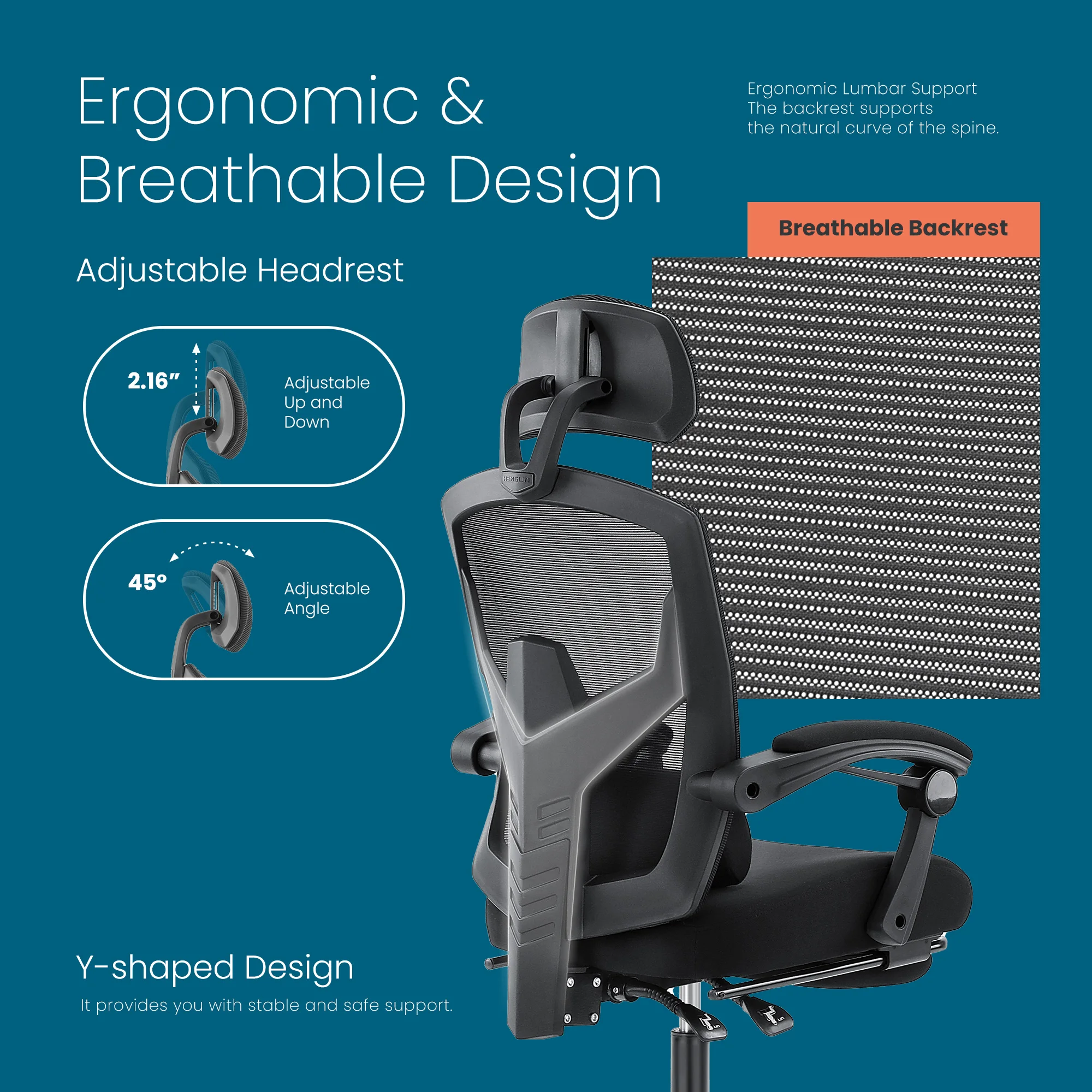 MCQ High Back Ergonomic Reclining Gaming Office Chair with Lumbar Support Pillow Mesh Swivel Rolling Rocking Computer Desk Chair