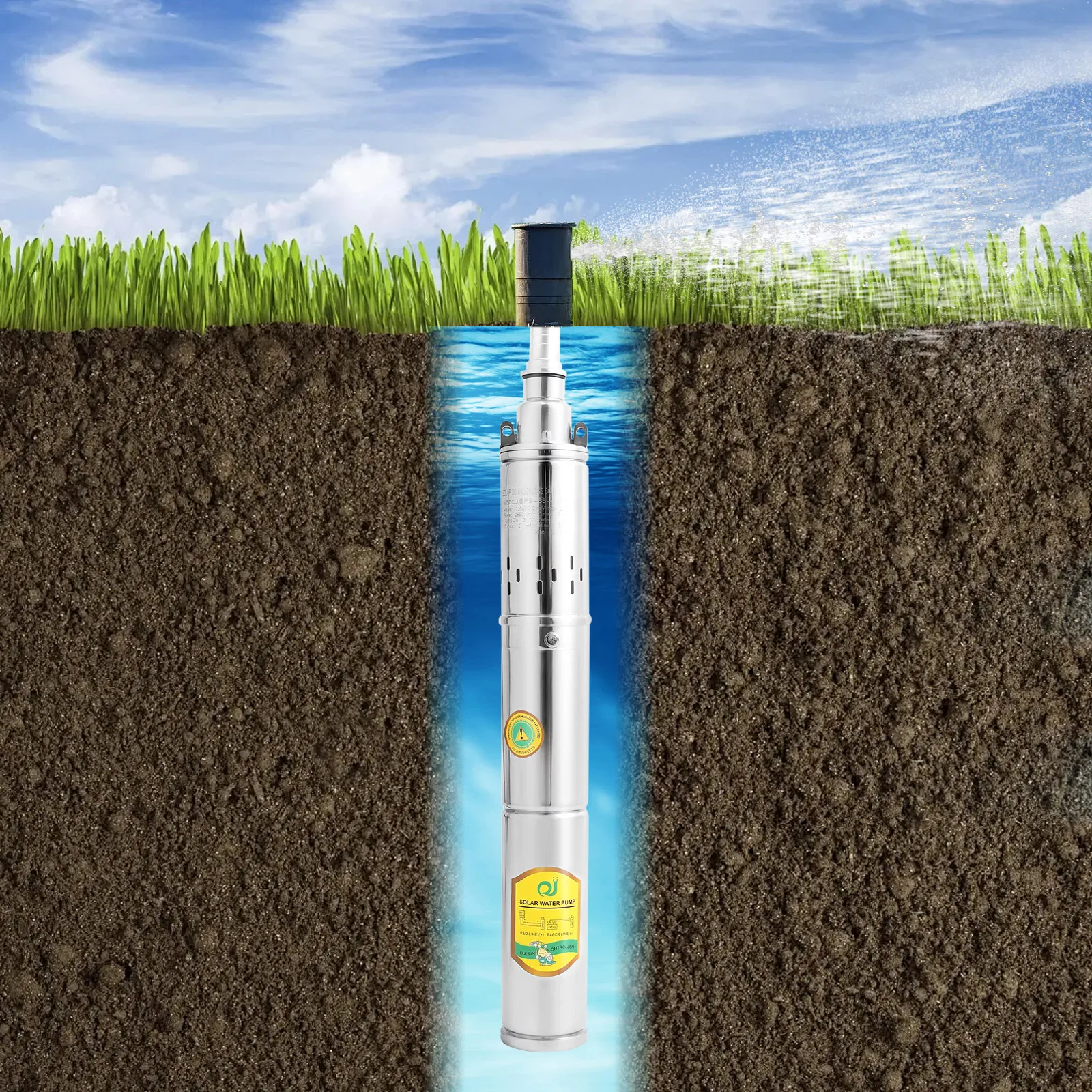 24V 370W Deep Well Pump Stainless Steel Water Pump 2850RPM for Irrigation, Landscaping, Cleaning, Water Supply