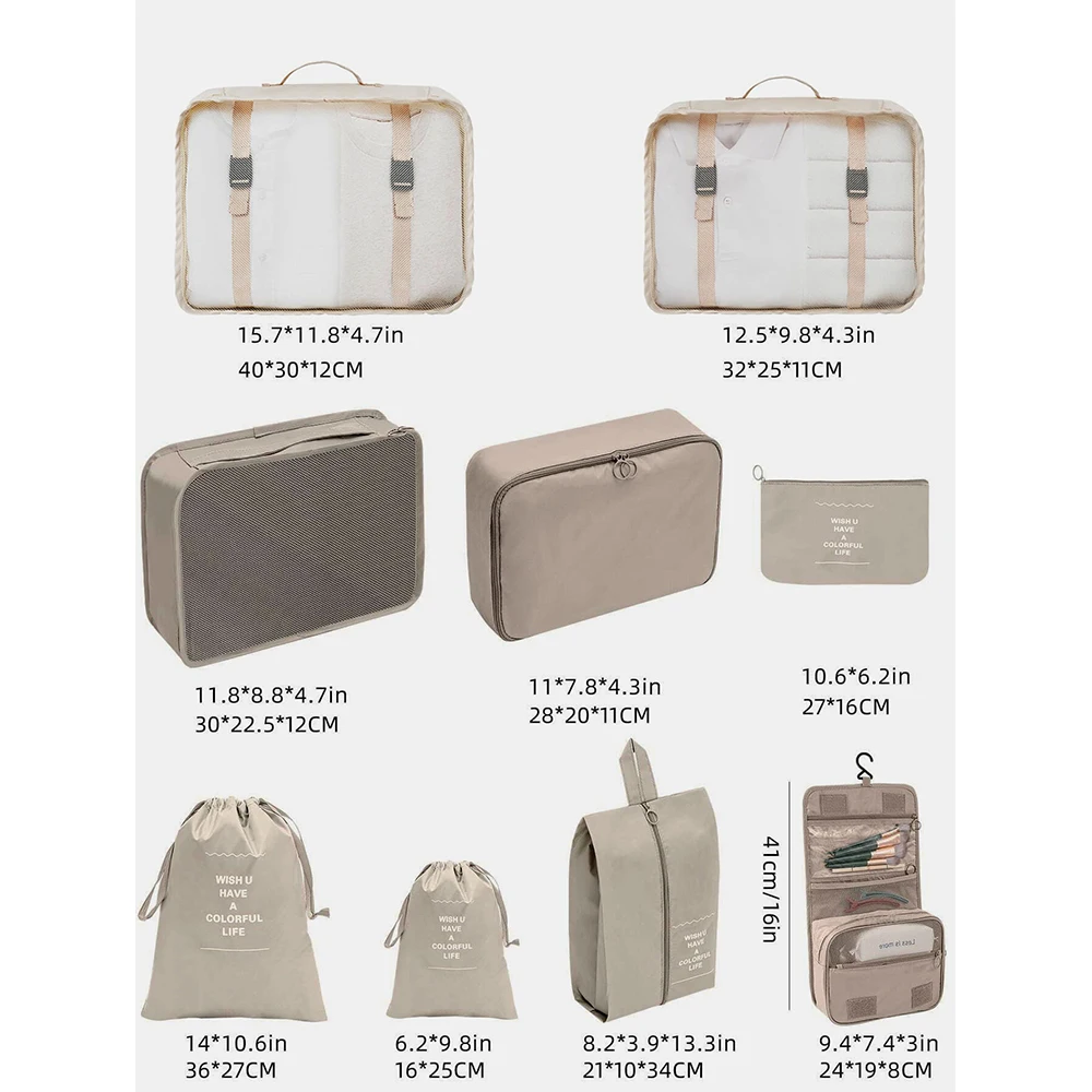 7/8/9Pcs Set Travel Organizer Storage Bags Suitcase Packing Cubes Set Cases Portable Luggage Clothes Shoe Tidy Pouch Folding