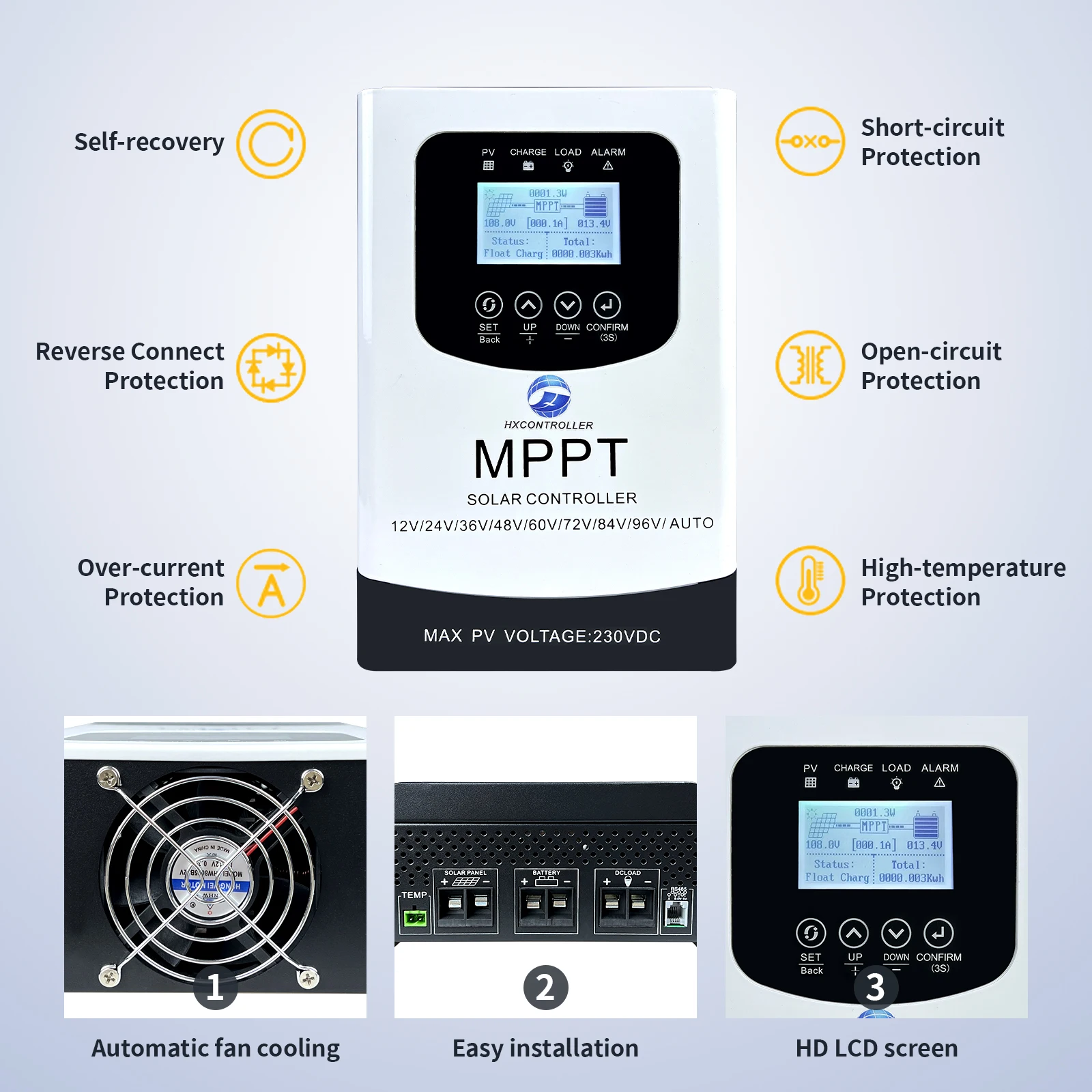 100A 80A 60A 40A 230VDC MPPT Solar Charge Controller 12-96V Home Off Solar System Charger Controller For Solar Panel Battery Support Lifepo4 Lithium