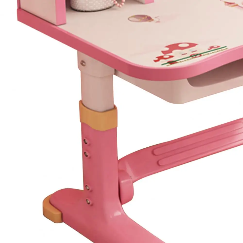 Kids Functional Desk Chair Set, Height Adjustable Children School Study Desk With Castle Backboard