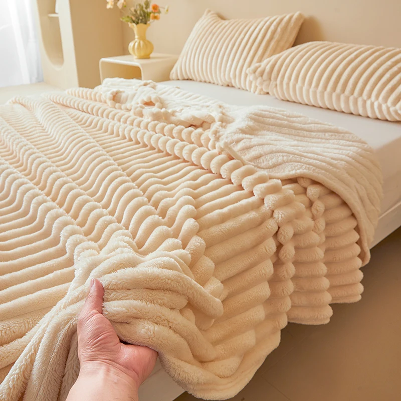 Nordic Style Single Layer Flannel Blanket, Living Room Bedroom Soft Skin-Friendly Throw