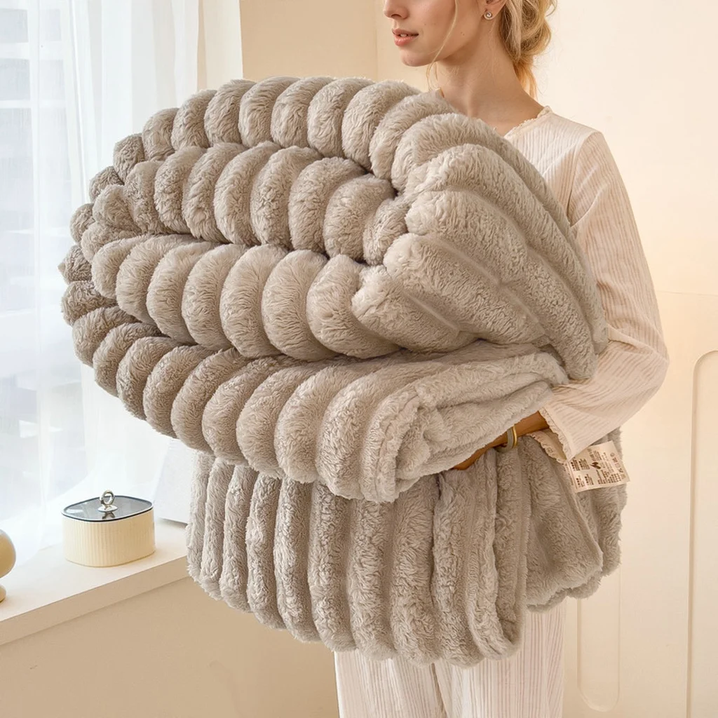 Nordic Style Single Layer Flannel Blanket, Living Room Bedroom Soft Skin-Friendly Throw