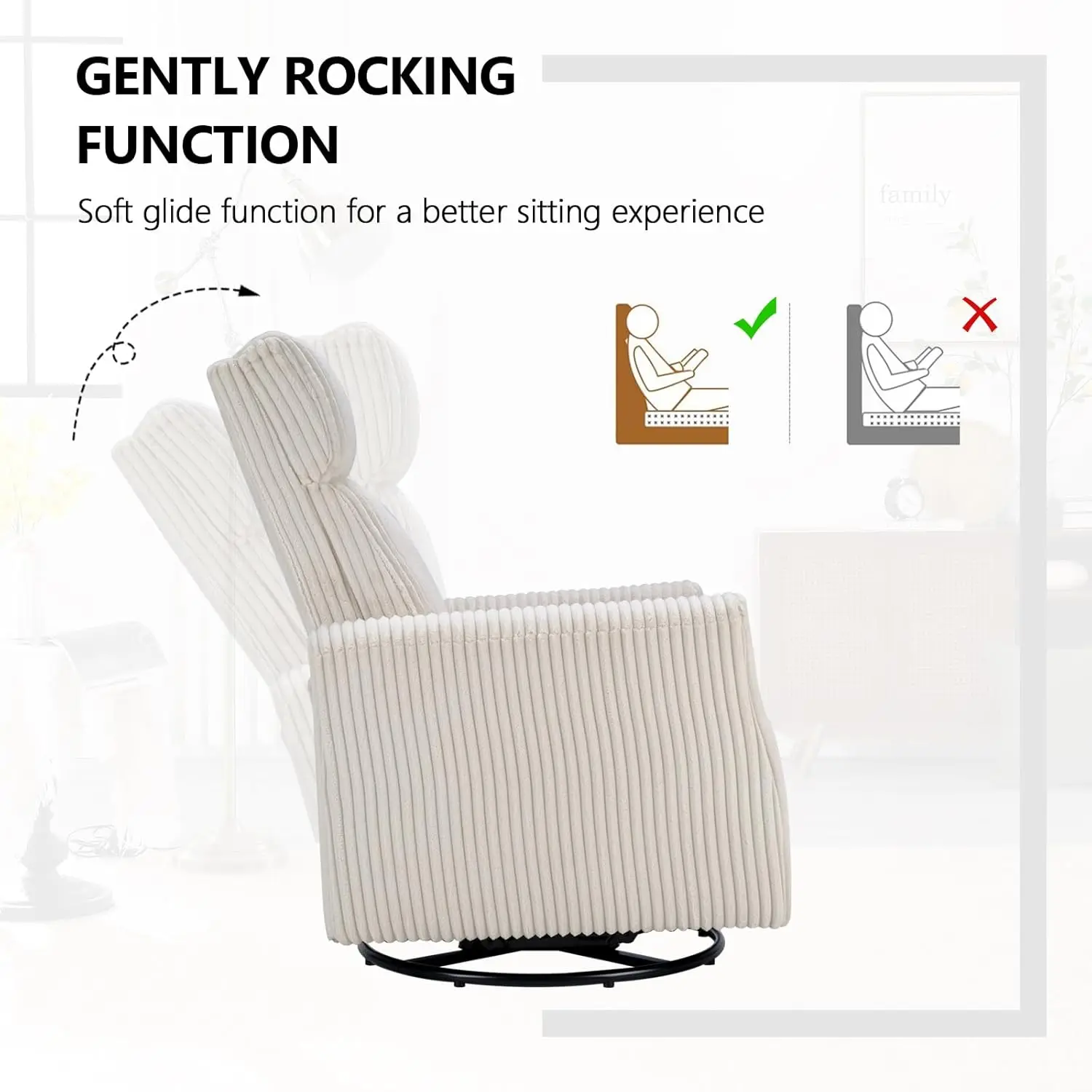 High-Back Swivel Rocker Nursery Chair with Arms Corduroy Glider Living Room Bedroom Beige, Customized