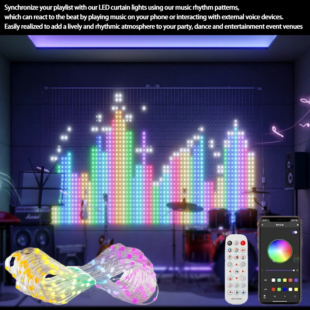 2*2M/3*3M 400LED Smart Curtain Lights Home APP Control Music Mode IP65 Waterproof Outdoor Christmas Decor