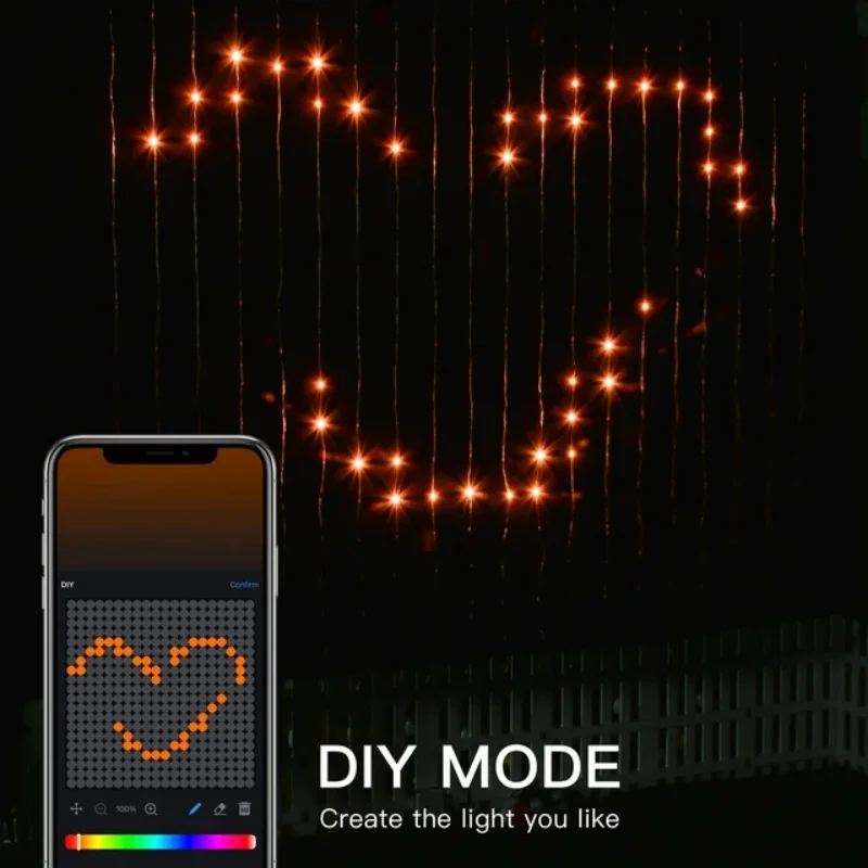 2*2M/3*3M 400LED Smart Curtain Lights Home APP Control Music Mode IP65 Waterproof Outdoor Christmas Decor
