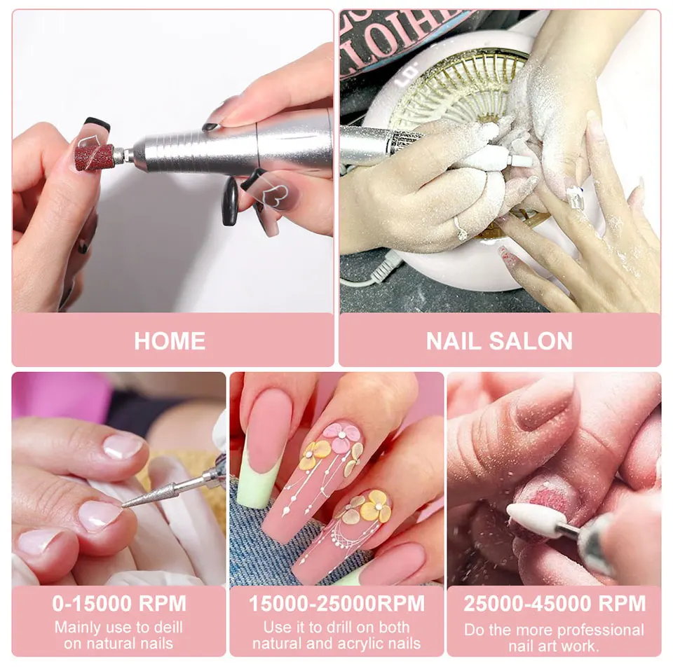 45000RPM Rechargeable Nail Art Electric Nail Drill Professional Nail Grinder Set Suitable for Home Nail Salon Tools