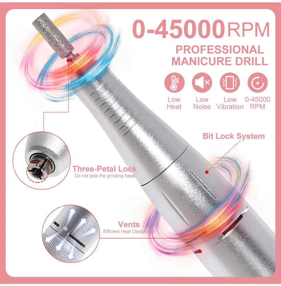 45000RPM Rechargeable Nail Art Electric Nail Drill Professional Nail Grinder Set Suitable for Home Nail Salon Tools