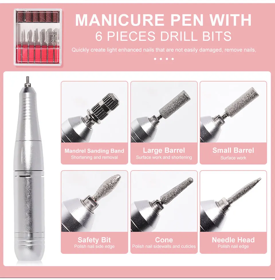 45000RPM Rechargeable Nail Art Electric Nail Drill Professional Nail Grinder Set Suitable for Home Nail Salon Tools