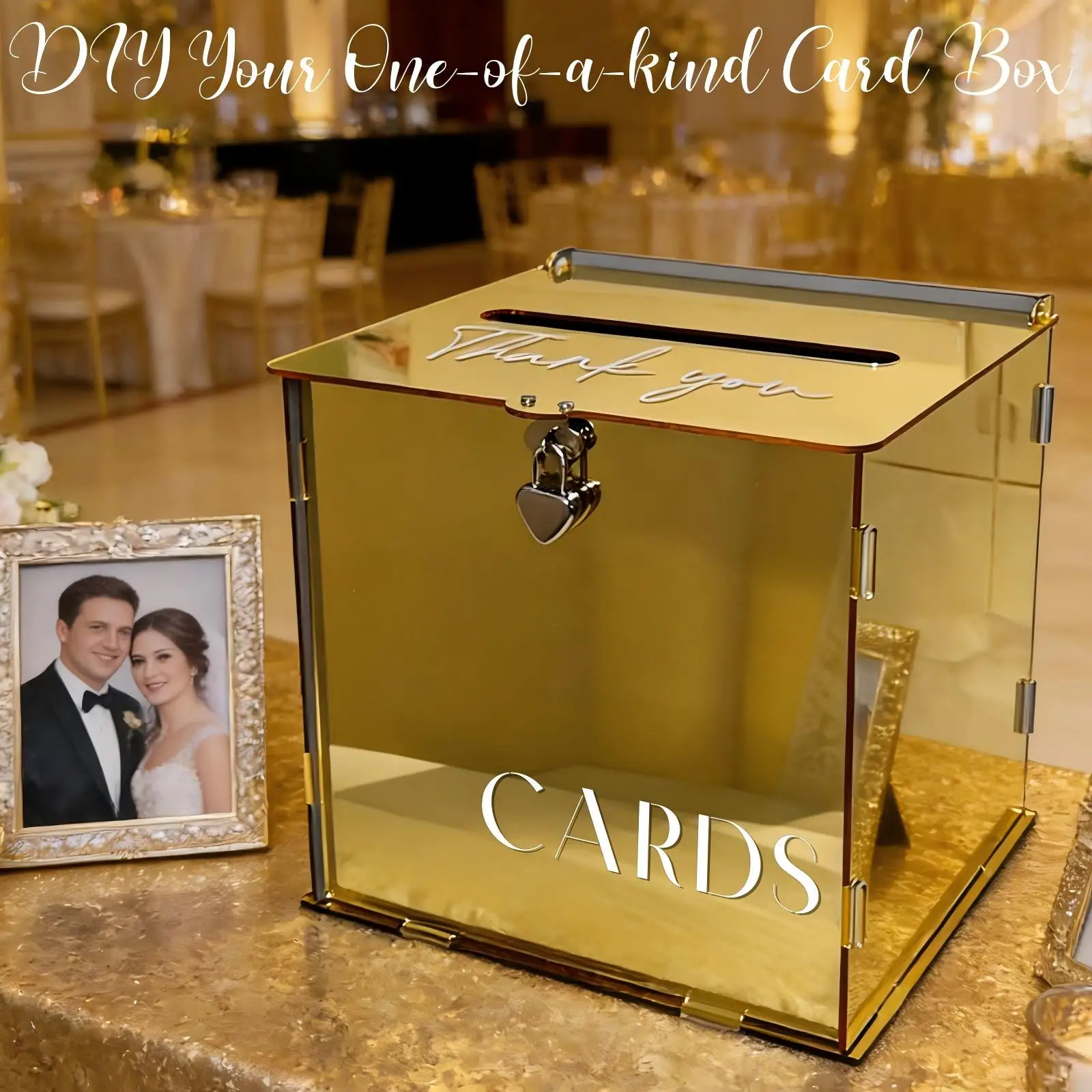 Gold Mirror Acrylic Wedding Card Boxes for Reception, Money Gift Cards Box for Party Engagement Birthday Graduation Table Decor