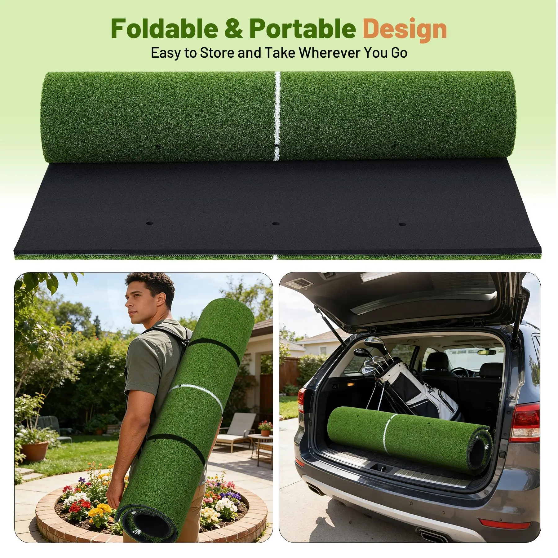 5x4ft Dual Turf Golf Practice Mat With Alignment Lines Indoor Outdoor Golf Hitting Pad Swing Chipping Trainer Backyard