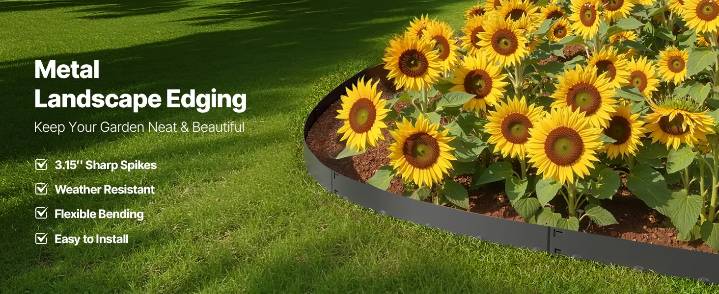 SucceBuy Steel Landscape Edging 5 Pcs 39x3in Rust-Resistant Metal Landscape Edging Bendable Garden Border Heavy Duty Lawn Edging