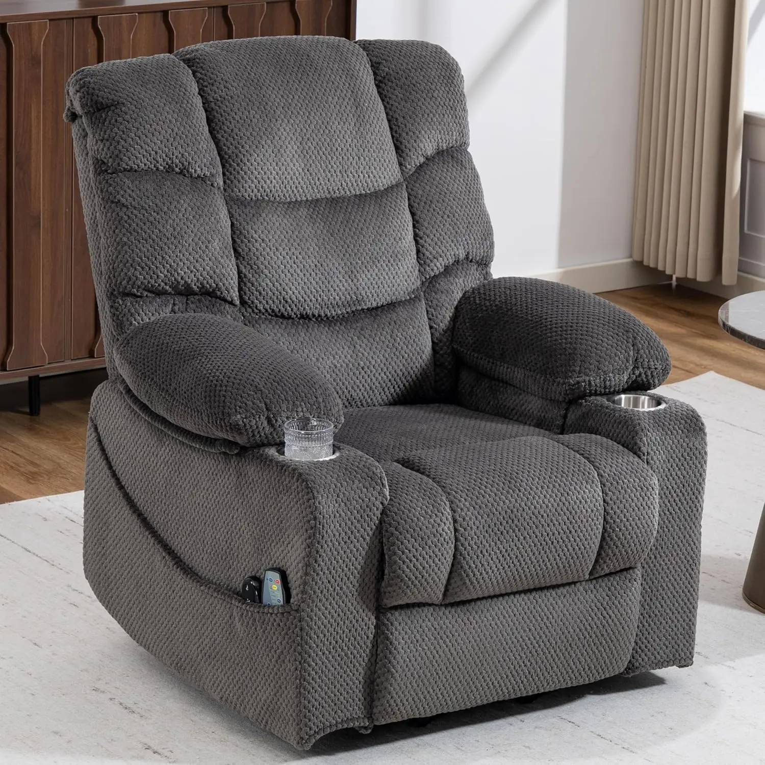 Power Lift Velvet Recliner Massage Heat 160° Lay Flat Sofa w/ Cup Holders Living Room, Customized