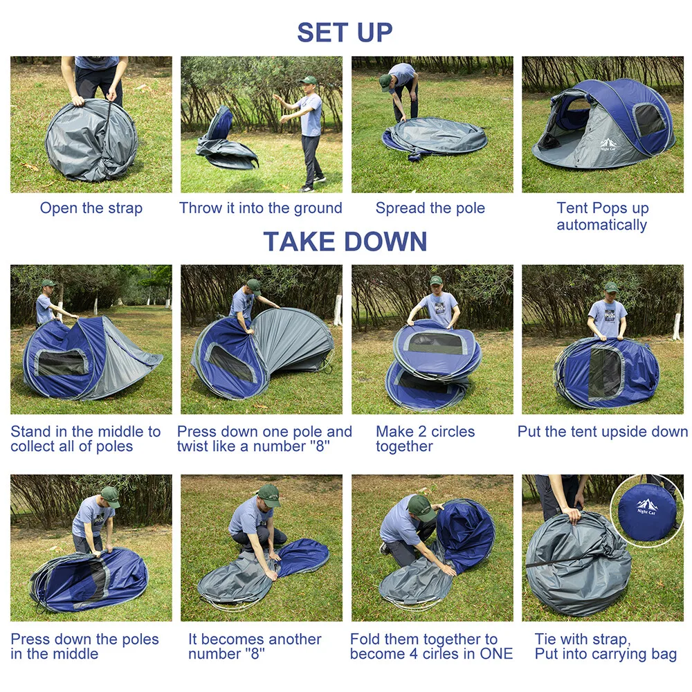 Night Cat Pop-up Camping Tent: 1 Person Tent Waterproof Instant Easy Setup Outdoor Tent For Camping Fishing Hiking Hunting