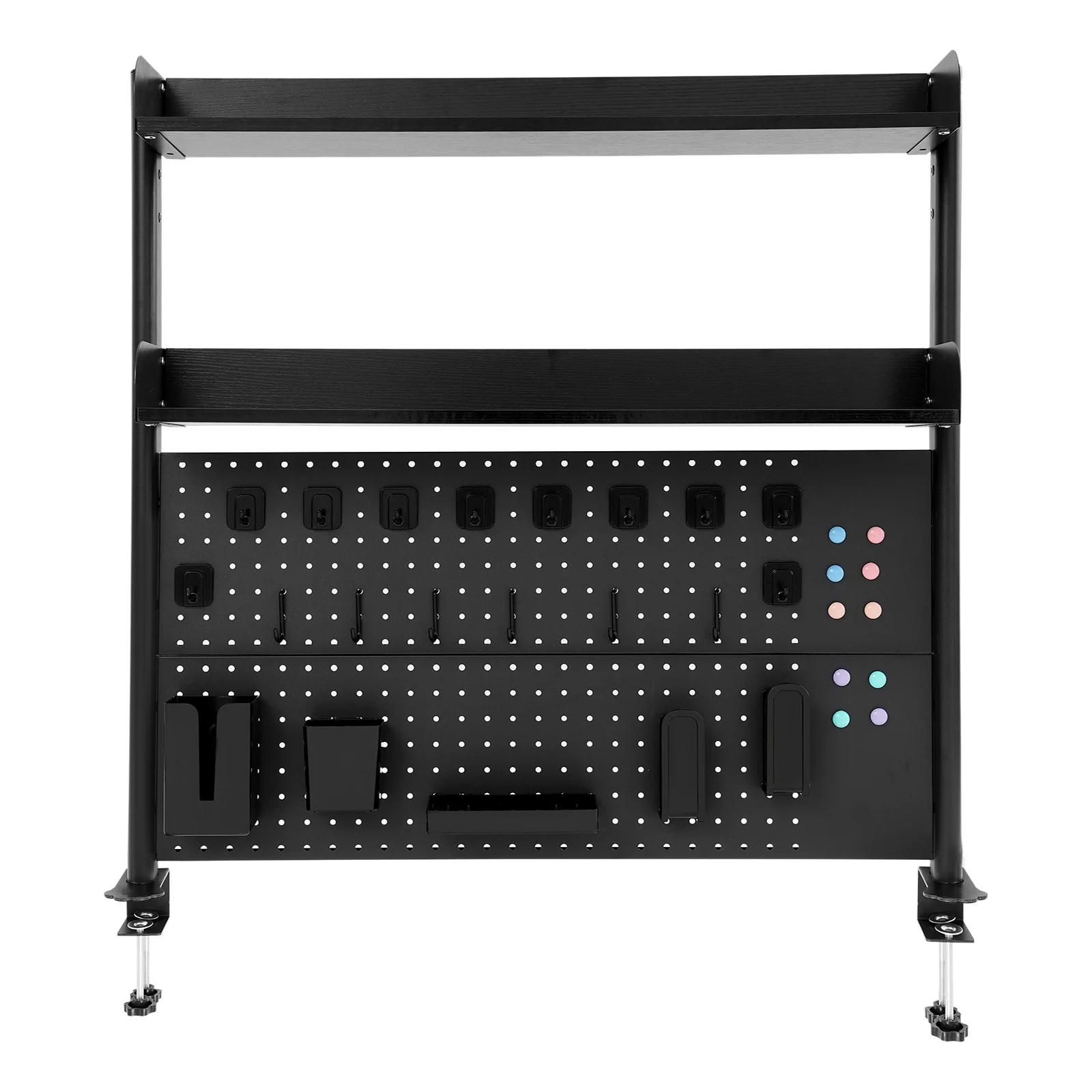 37" Clamp-on Pegboard with Accessories, No Drill Desk Shelf, 2-Tier Organizer with Hooks & Tray, Space Saving Storage Rack for Home Office & Dorm