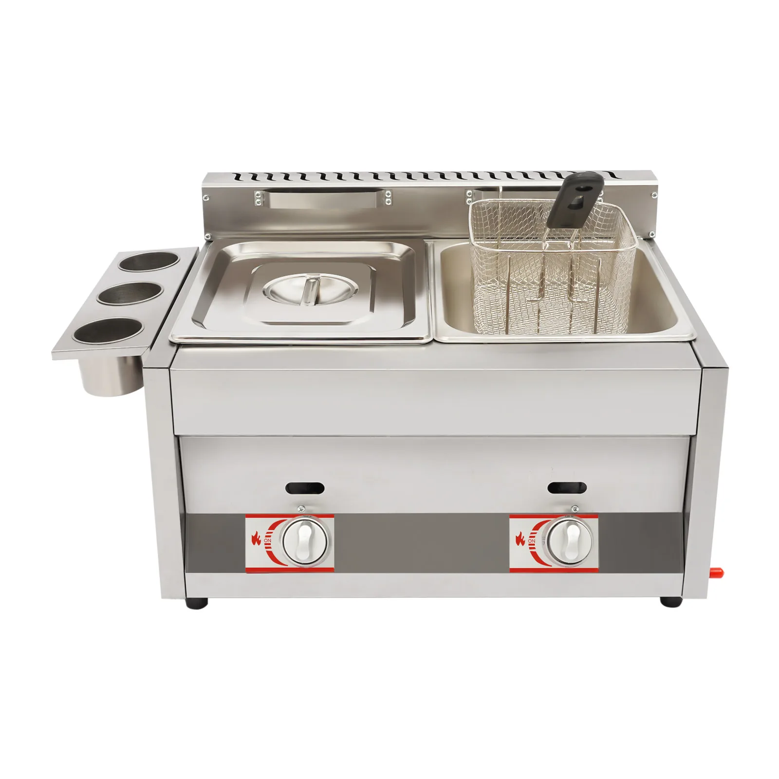 Gas Deep Fryer with Basket and Lid, Silver Commercial Deep Fryer, Stainless Steel Dual Tank Kitchen Deep Fryer 6L/6.34Qt