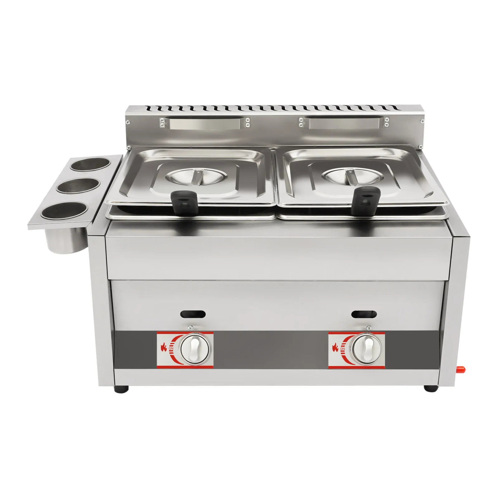Gas Deep Fryer with Basket and Lid, Silver Commercial Deep Fryer, Stainless Steel Dual Tank Kitchen Deep Fryer 6L/6.34Qt