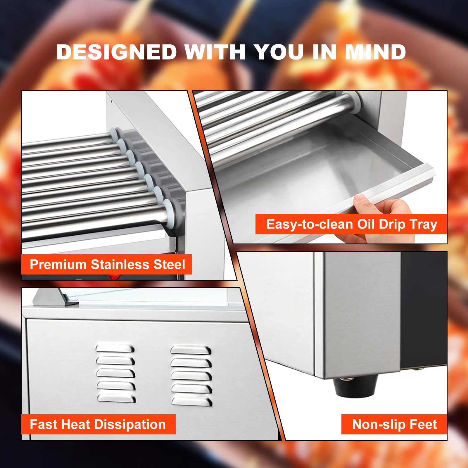 Hotdog Machine | 17 Hot Dogs Capacity Sausage Roller |1200W 110V Sausage Grill Cooker with Removable Oil Drip Tray, Double Temp Control for Kitchen