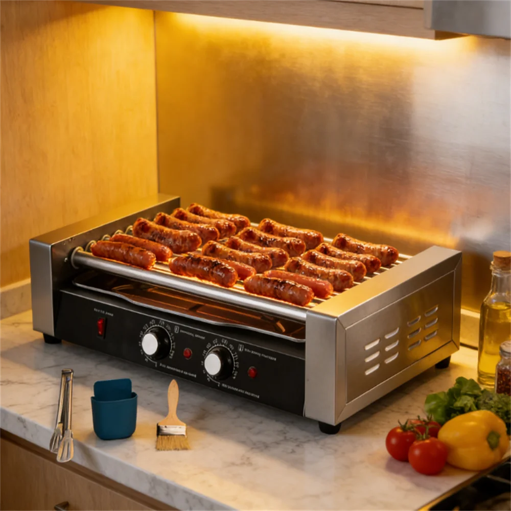 Hotdog Machine | 17 Hot Dogs Capacity Sausage Roller |1200W 110V Sausage Grill Cooker with Removable Oil Drip Tray, Double Temp Control for Kitchen