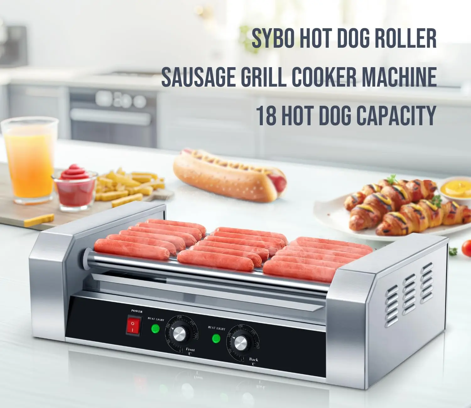 Hotdog Machine | 17 Hot Dogs Capacity Sausage Roller |1200W 110V Sausage Grill Cooker with Removable Oil Drip Tray, Double Temp Control for Kitchen