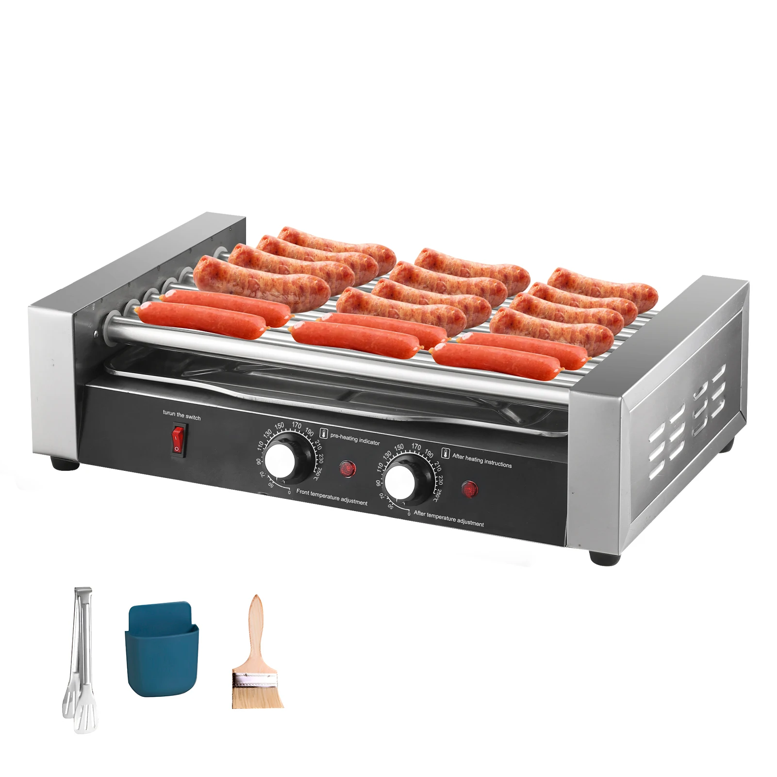 Hotdog Machine | 17 Hot Dogs Capacity Sausage Roller |1200W 110V Sausage Grill Cooker with Removable Oil Drip Tray, Double Temp Control for Kitchen