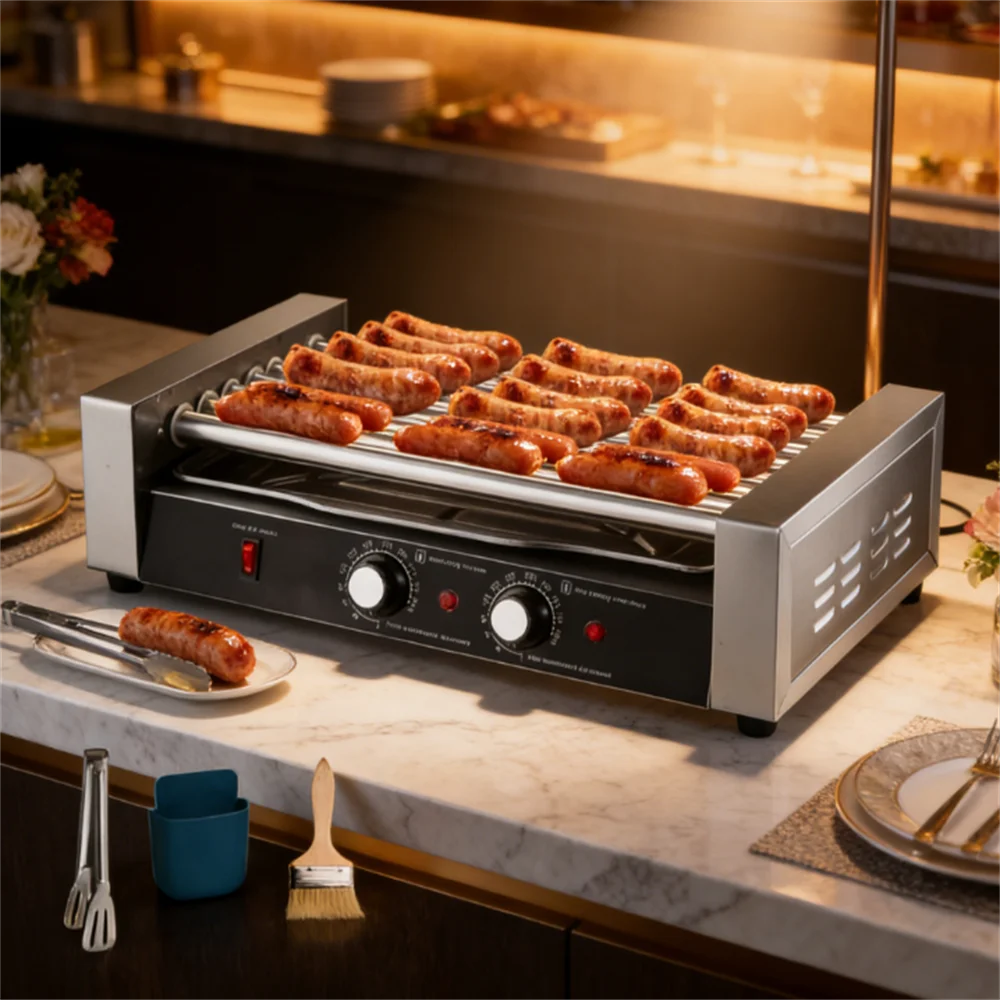 Hotdog Machine | 17 Hot Dogs Capacity Sausage Roller |1200W 110V Sausage Grill Cooker with Removable Oil Drip Tray, Double Temp Control for Kitchen