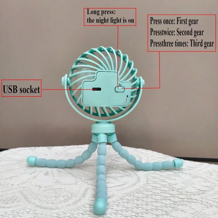 360° Rotatable Flexible Clip On Mini Fan, USB Rechargeable Strong Airflow Handheld Portable Fan for Stroller Crib Car Seat Bike Treadmill Outdoor Travel