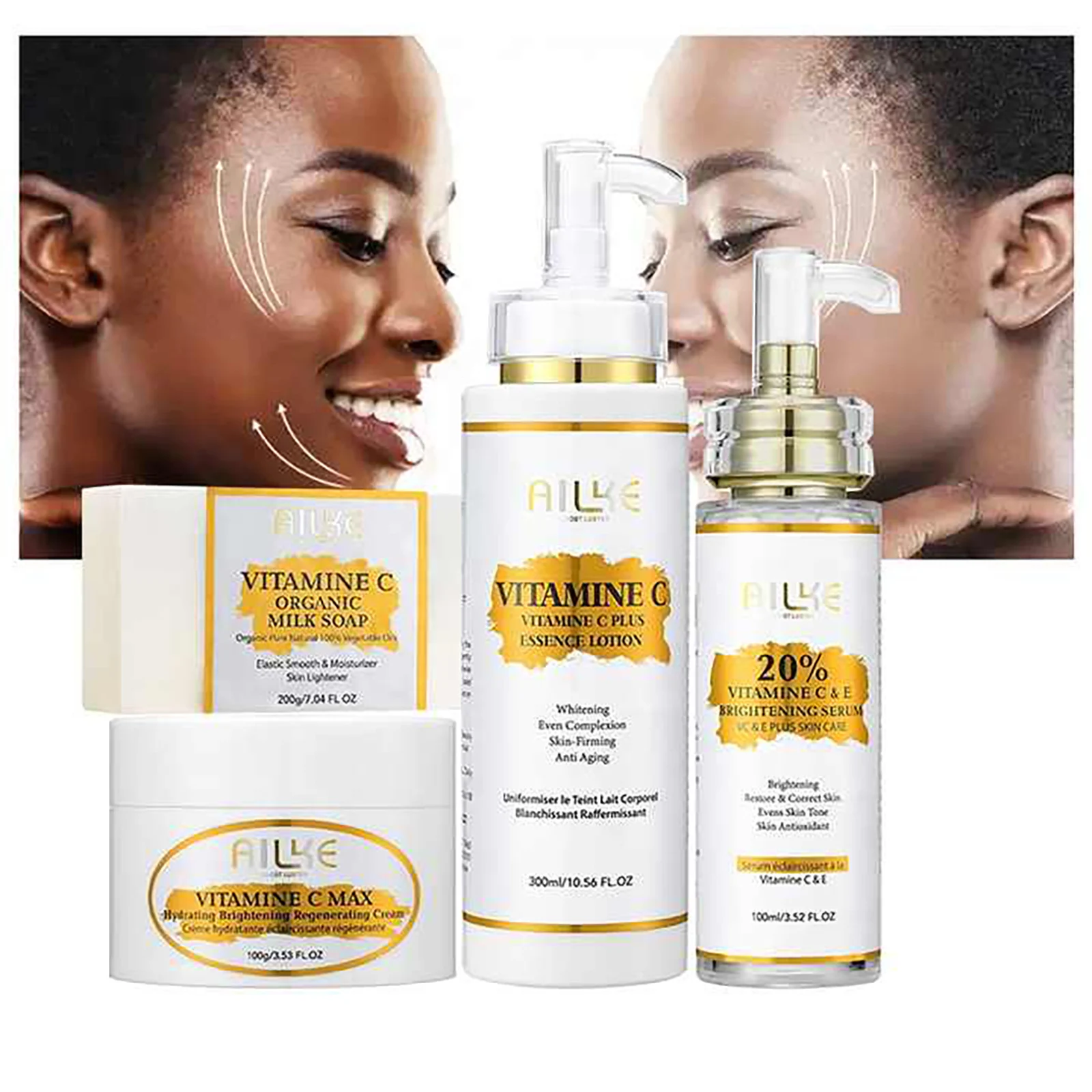 AILKE Vitamin C Set, Reduce Dark Spots, with Lightening Body Lotion, Even Tone Face Cream, Whitening Serum, Brightening Soap