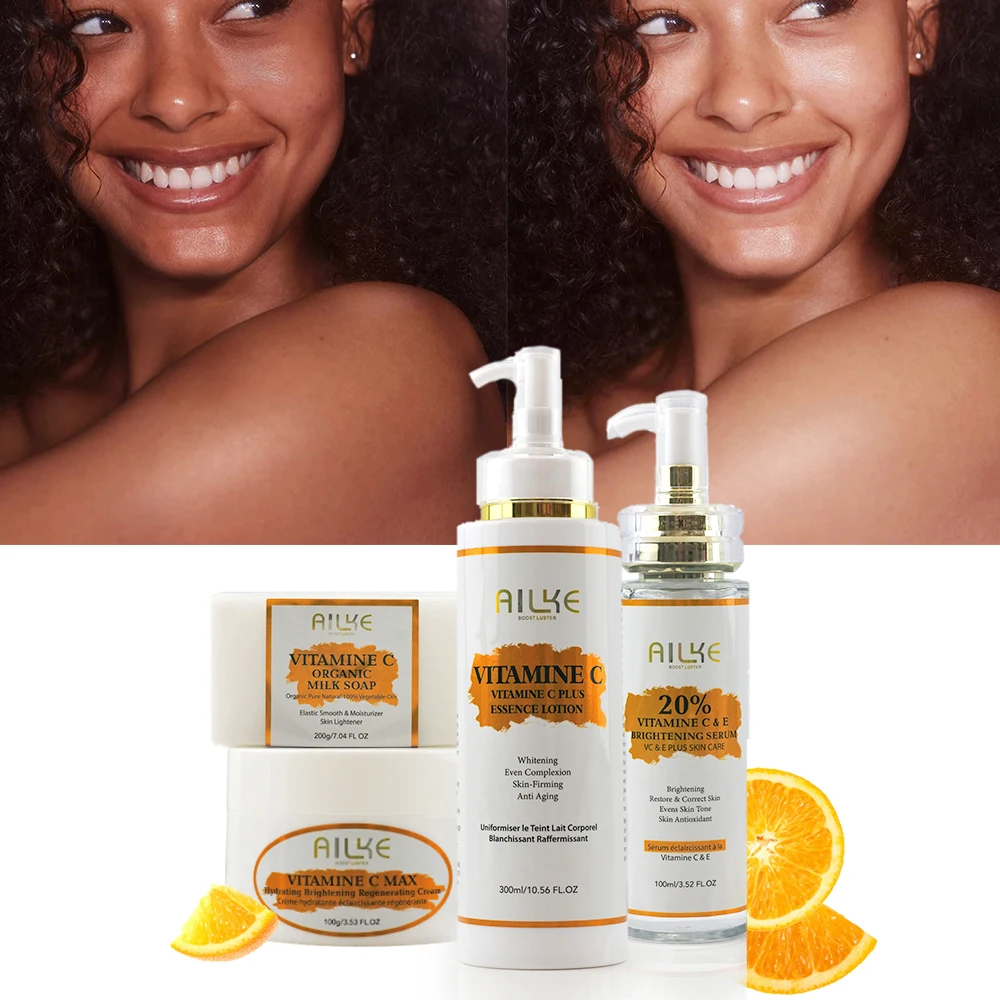 AILKE Vitamin C Set, Reduce Dark Spots, with Lightening Body Lotion, Even Tone Face Cream, Whitening Serum, Brightening Soap