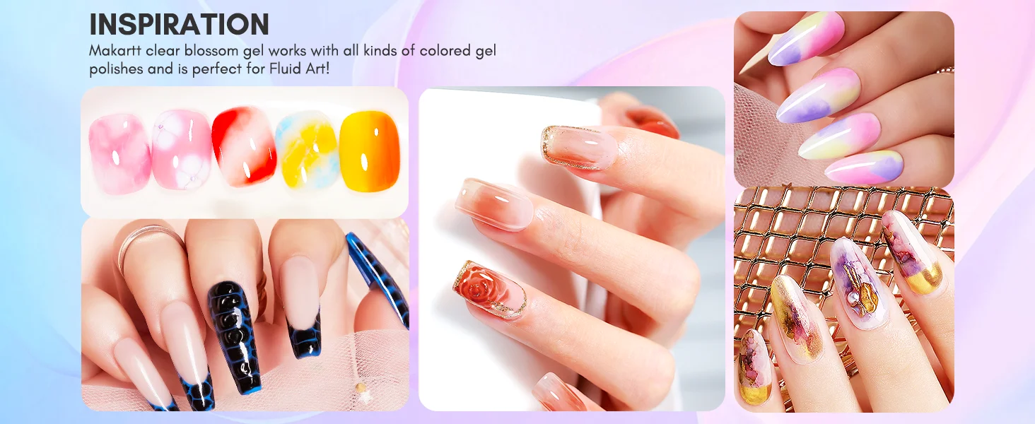 Makartt Clear Blooming Gel, 15ml Soak Off Nail Lamp Gel Nail Polish Glossy Finish Long Lasting for Home Nail DIY Manicure