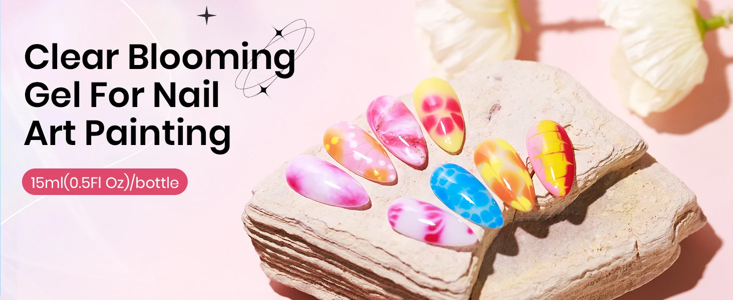 Makartt Clear Blooming Gel, 15ml Soak Off Nail Lamp Gel Nail Polish Glossy Finish Long Lasting for Home Nail DIY Manicure
